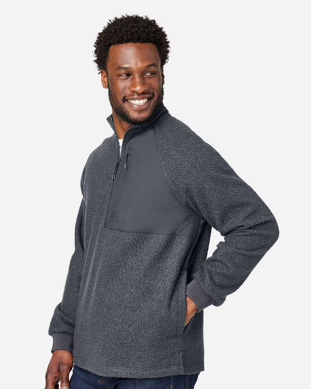 Men's Aura Sweater Fleece Quarter-Zip Pullover - OnModelSide - B199D3593 - Carbon/ Carbon