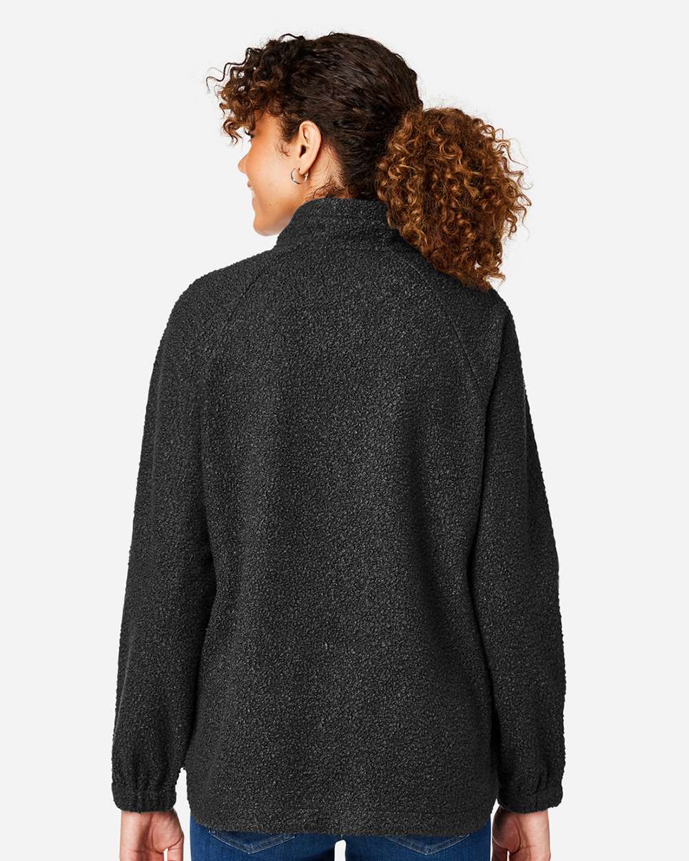 Women's Aura Sweater Fleece Quarter-Zip Pullover - OnModelBack - B200D3502 - Black/ Black