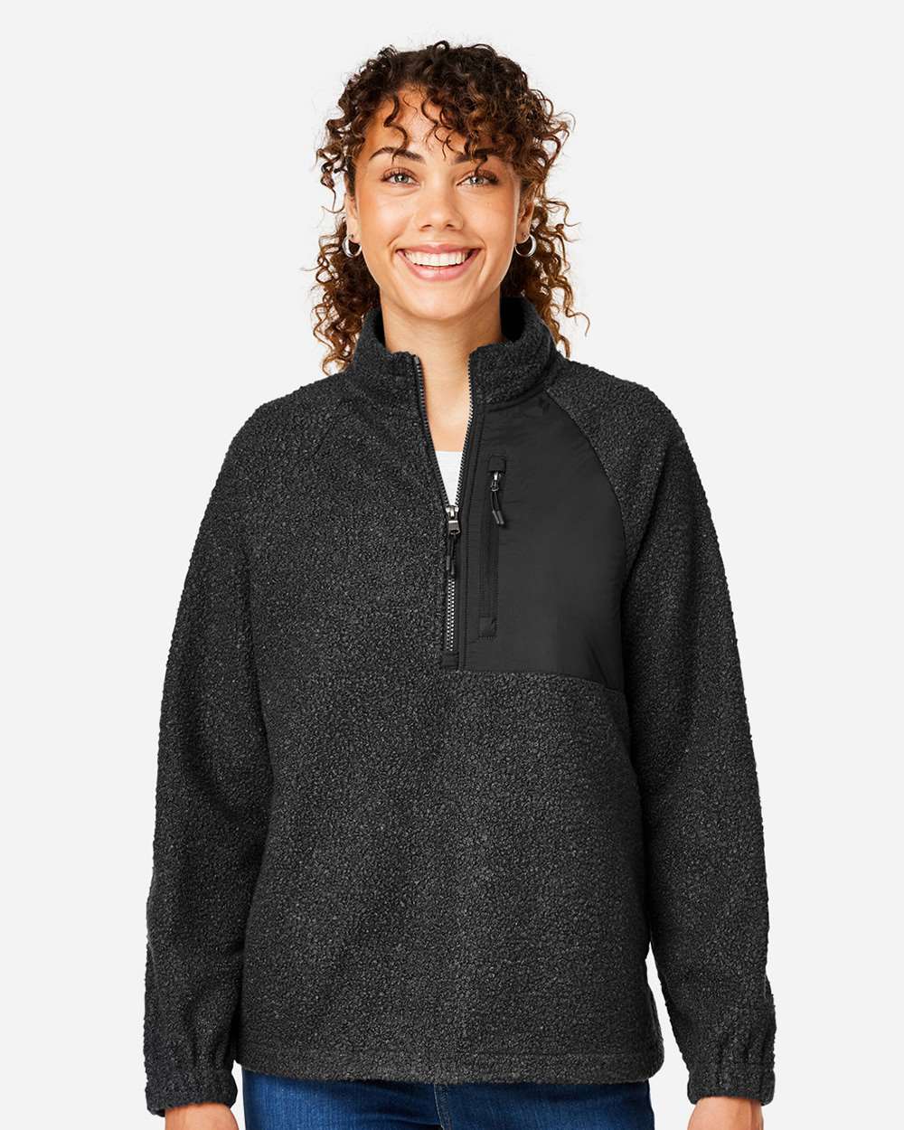 Women's Aura Sweater Fleece Quarter-Zip Pullover - OnModelFront - B200D3502 - Black/ Black