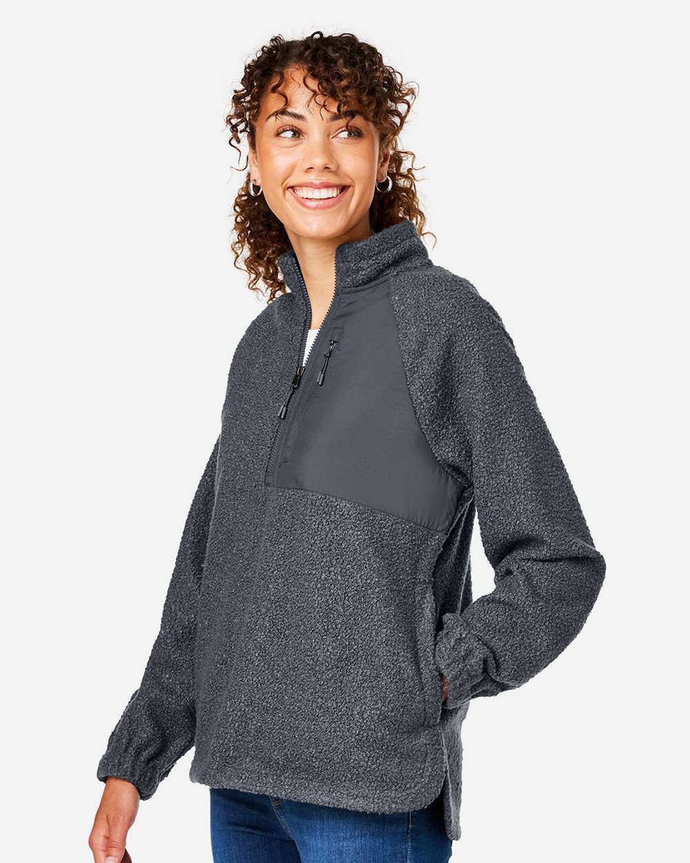 Women's Aura Sweater Fleece Quarter-Zip Pullover - OnModelSide - B200D3592 - Carbon/ Carbon