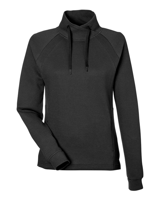 Women's Rhythm Waffle Cross-Neck Pullover - Front - B169D3502 - Black