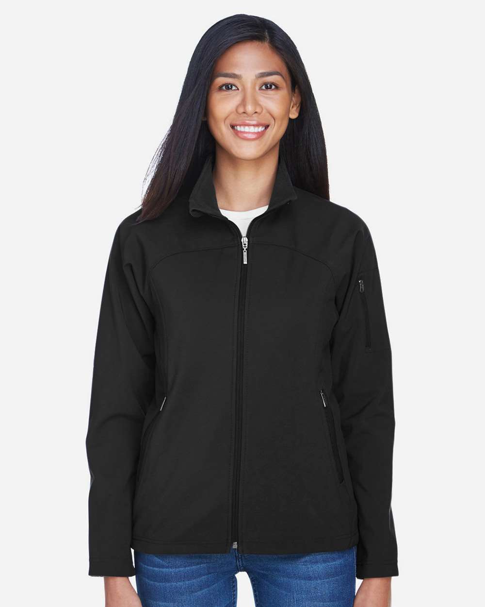 Women's 3-Layer Fleece Performance Soft Shell Jacket - OnModelFront - B105D3503 - Black