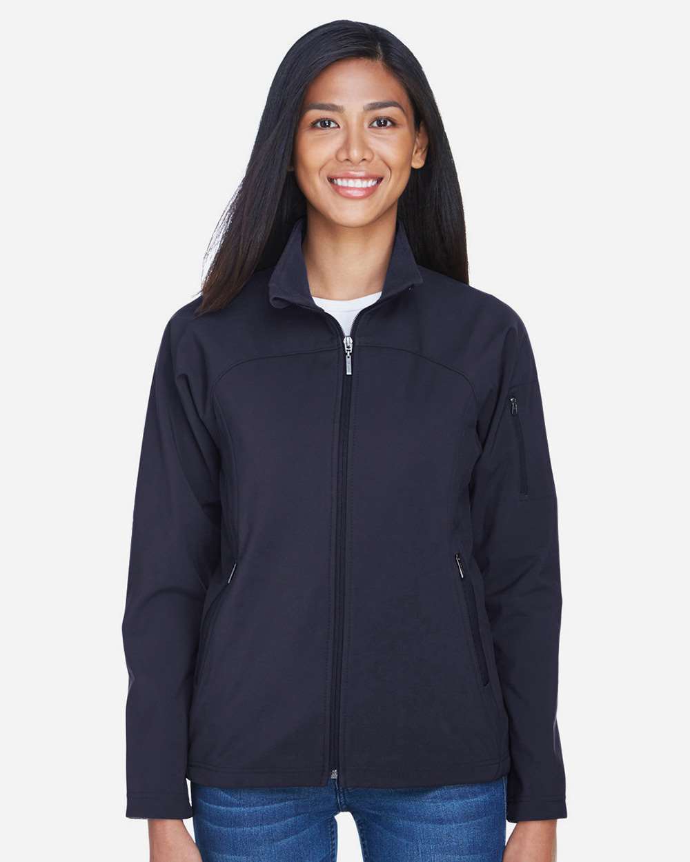 Women's 3-Layer Fleece Performance Soft Shell Jacket - OnModelFront - B105D3653 - Midnight Navy