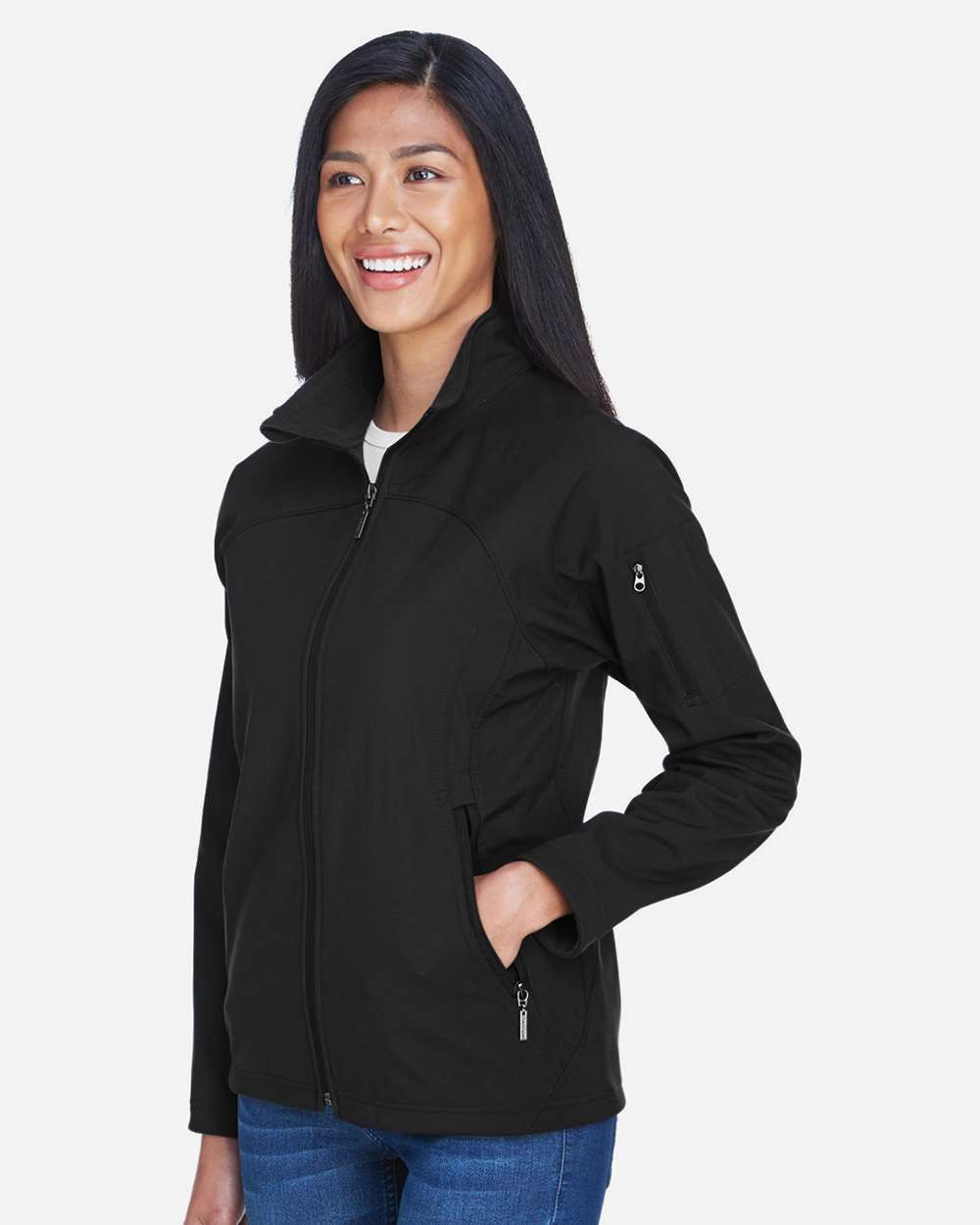 Women's 3-Layer Fleece Performance Soft Shell Jacket - OnModelSide - B105D3503 - Black