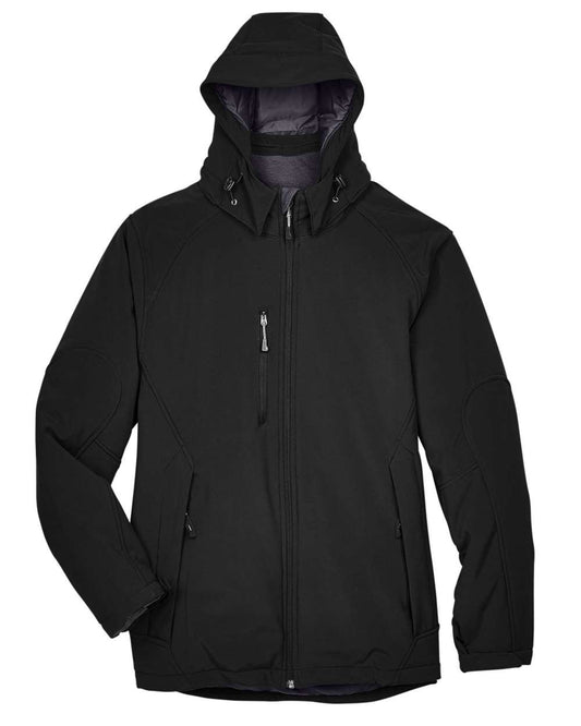 Men's Glacier Insulated Three-Layer Fleece Soft Shell Hood Jacket with Detachable Hood - Front - B138D3503 - Black