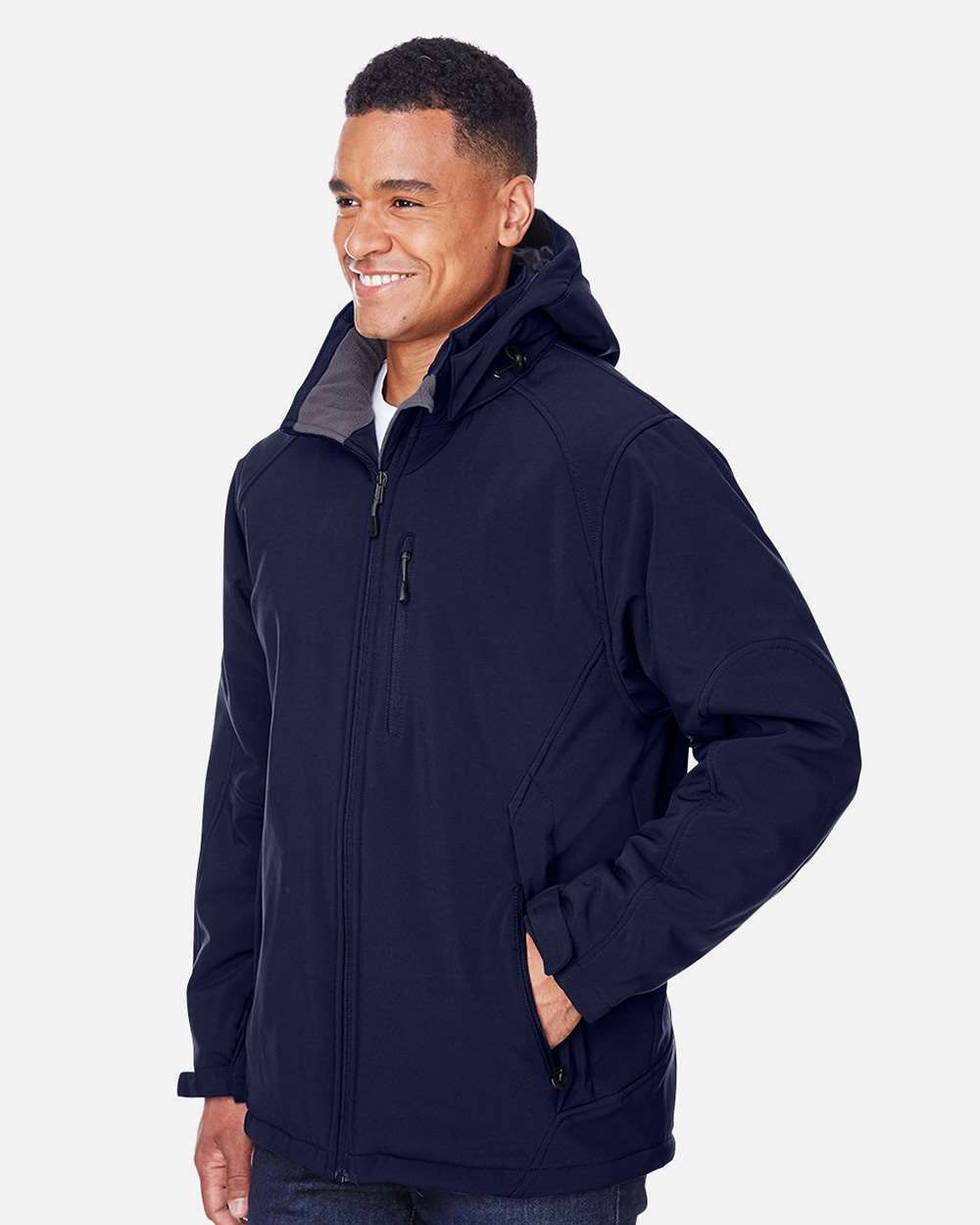Men's Glacier Insulated Three-Layer Fleece Soft Shell Hood Jacket with Detachable Hood - OnModelSide - B138D3653 - Classic Navy