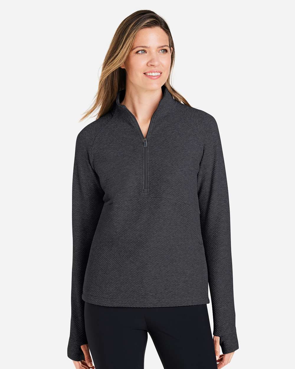 Women's Spirit Textured Quarter-Zip Pullover - OnModelFront - B208D3502 - Black Heather 