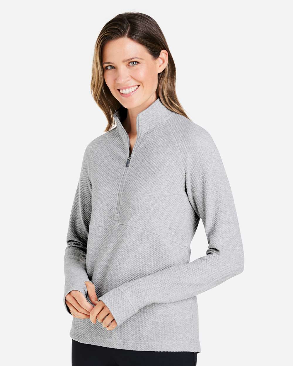 Women's Spirit Textured Quarter-Zip Pullover - OnModelSide - B208D3022 - Platinum Heather