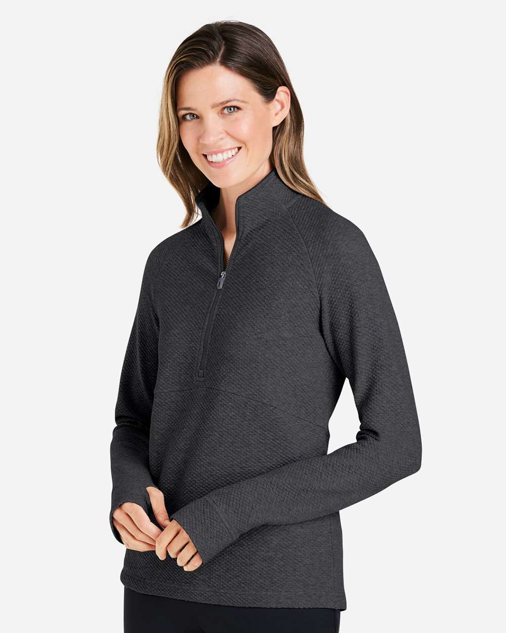 Women's Spirit Textured Quarter-Zip Pullover - OnModelSide - B208D3502 - Black Heather 