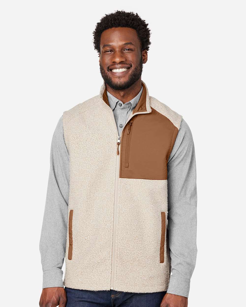Men's Aura Sweater Fleece Vest - OnModelFront - B201D3243 - Oatmeal Heather/ Teak