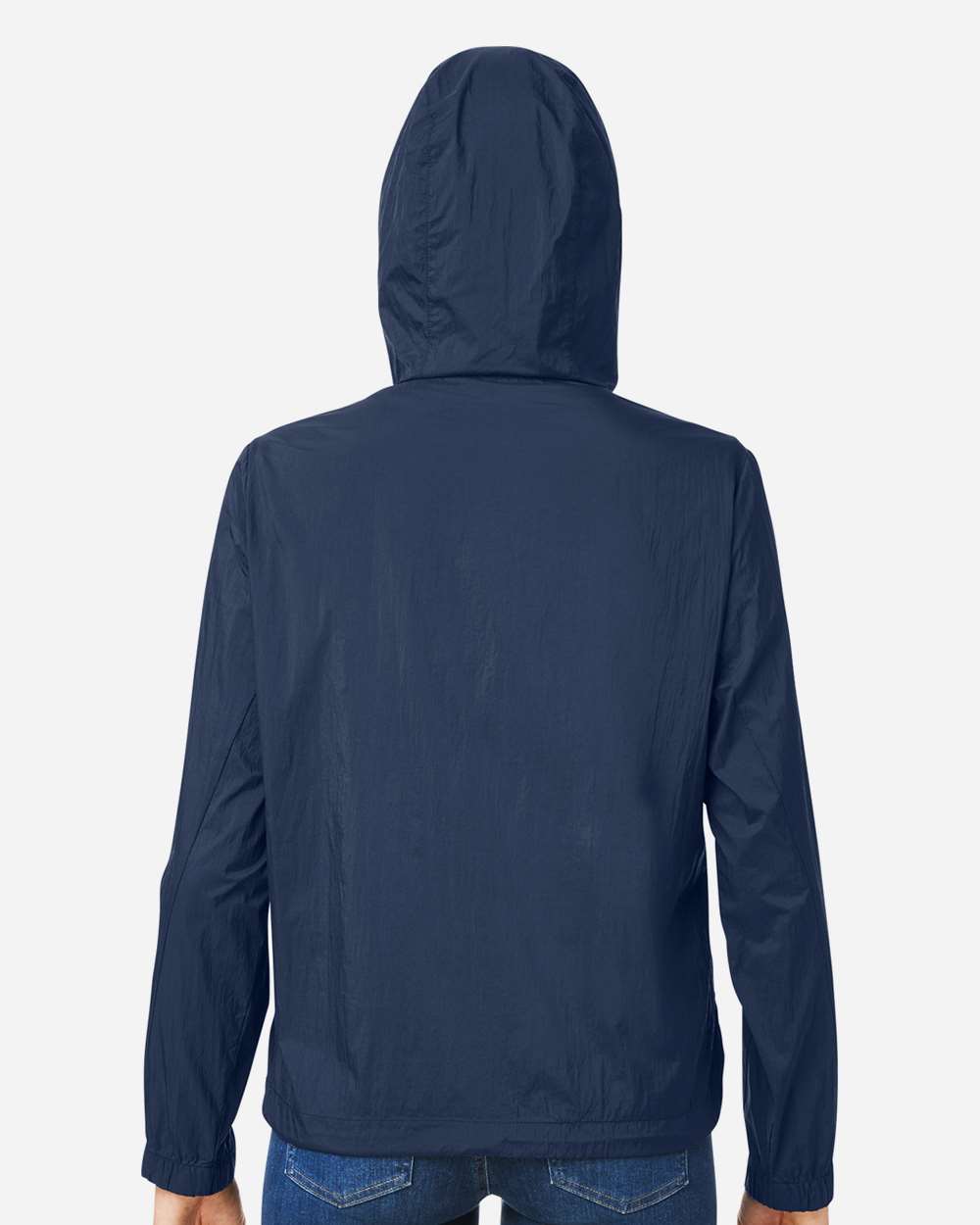 Women's Aura Lightweight Packable Anorak - OnModelBack - B214D3652 - Classic Navy/ Carbon