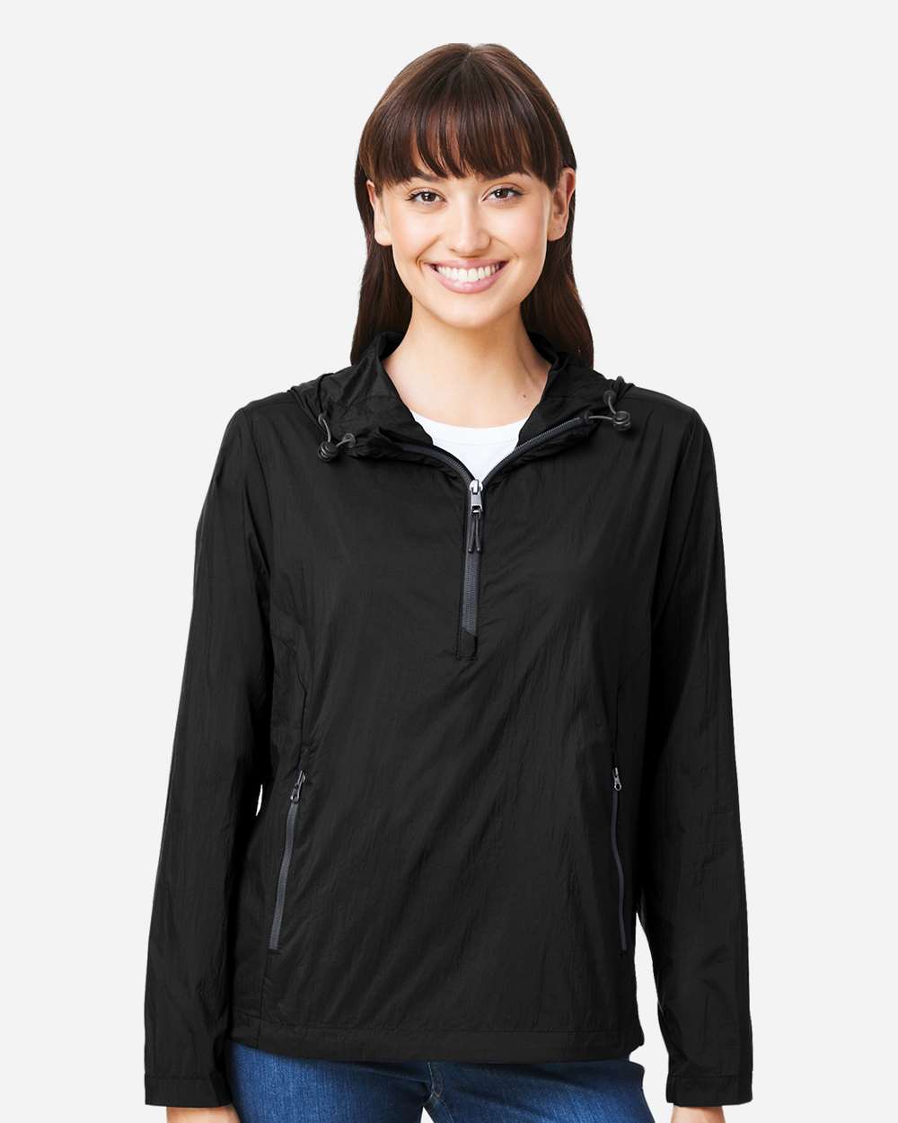 Women's Aura Lightweight Packable Anorak - OnModelFront - B214D3502 - Black/ Carbon