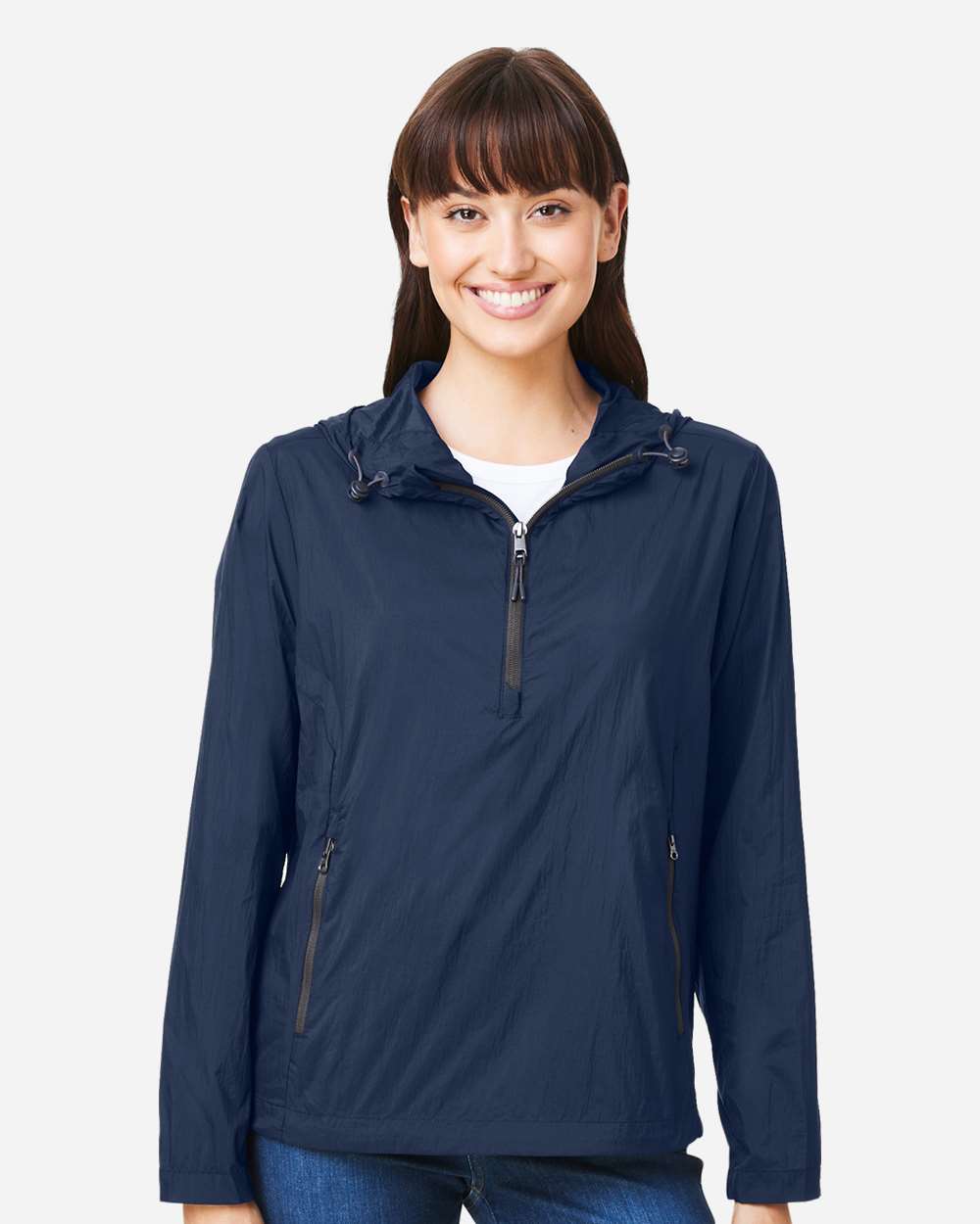 Women's Aura Lightweight Packable Anorak - OnModelFront - B214D3652 - Classic Navy/ Carbon