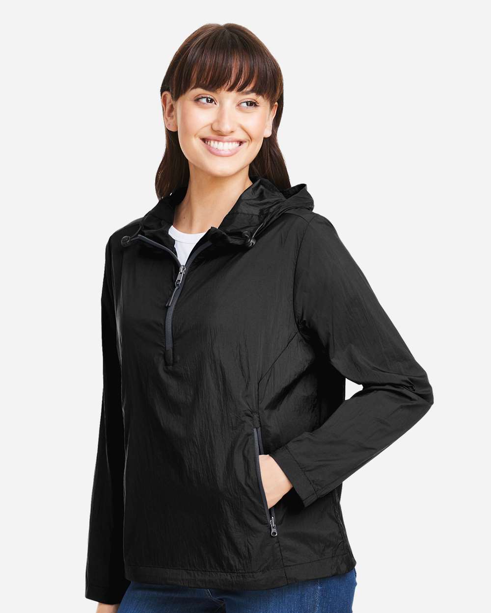 Women's Aura Lightweight Packable Anorak - OnModelSide - B214D3502 - Black/ Carbon