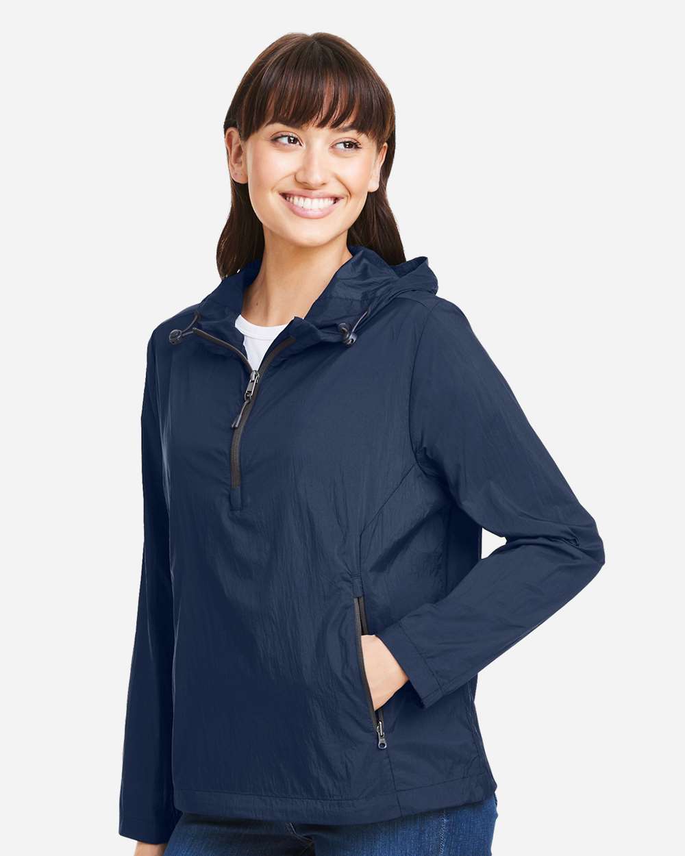 Women's Aura Lightweight Packable Anorak - OnModelSide - B214D3652 - Classic Navy/ Carbon