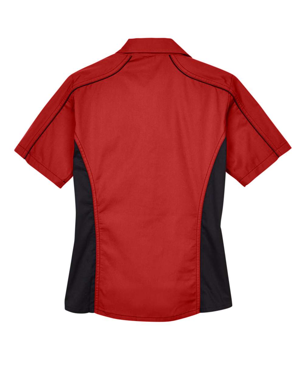 Women's Fuse Colorbloack Twill Short Sleeve Shirt - Back - B102D3702 - Classic Red/ Black