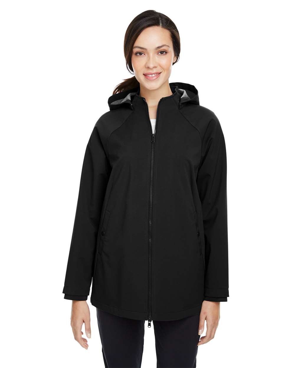 Women's City Hybrid Soft Shell Hooded Jacket - OnModelFront - B203D3502 - Black