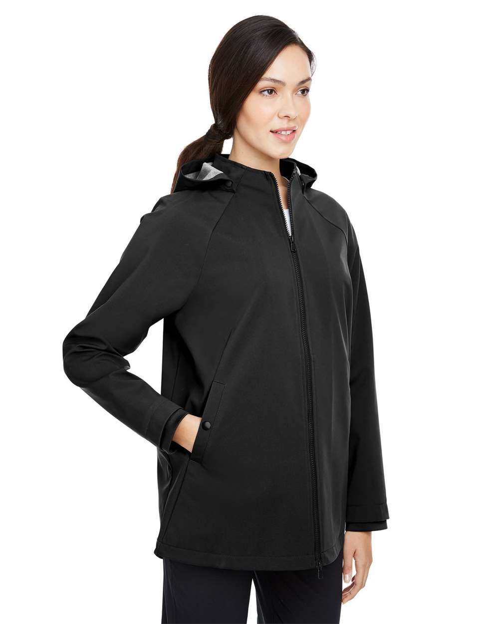 Women's City Hybrid Soft Shell Hooded Jacket - OnModelSide - B203D3502 - Black