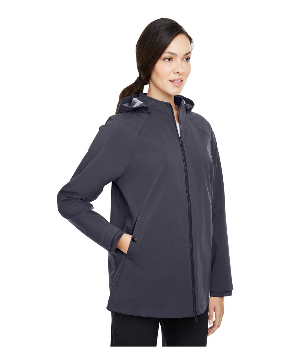 Women's City Hybrid Soft Shell Hooded Jacket - OnModelSide - B203D3592 - Carbon