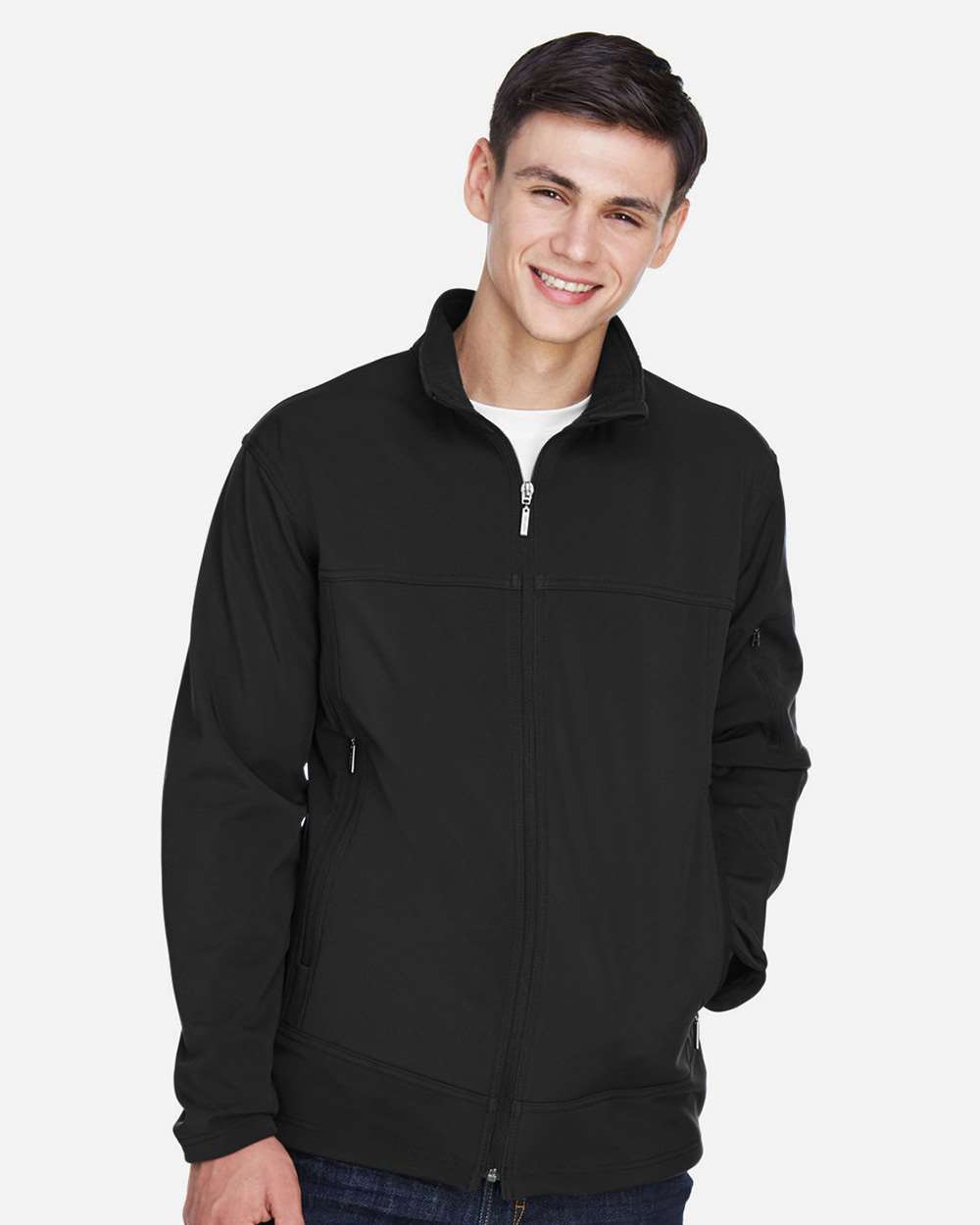 Men's Three layer Fleece Performance Soft Shell Jacket - OnModelFront - B132D3503 - Black