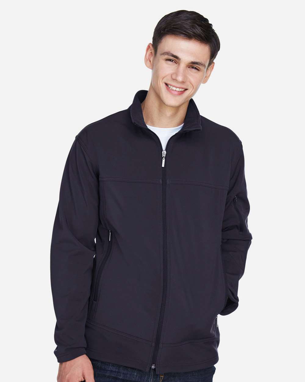 Men's Three layer Fleece Performance Soft Shell Jacket - OnModelFront - B132D3653 - Midnight Navy