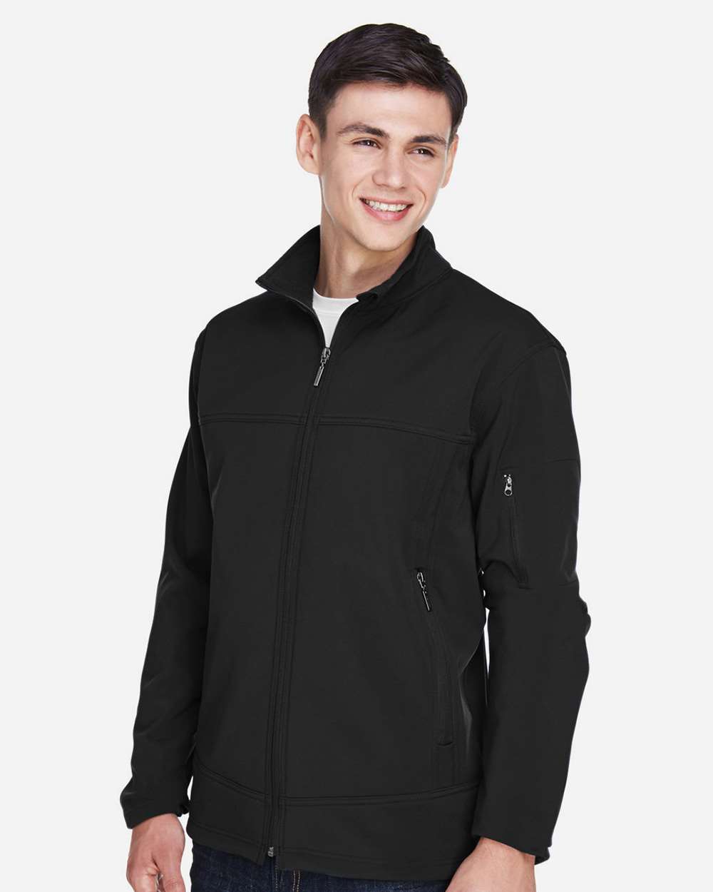 Men's Three layer Fleece Performance Soft Shell Jacket - OnModelSide - B132D3503 - Black