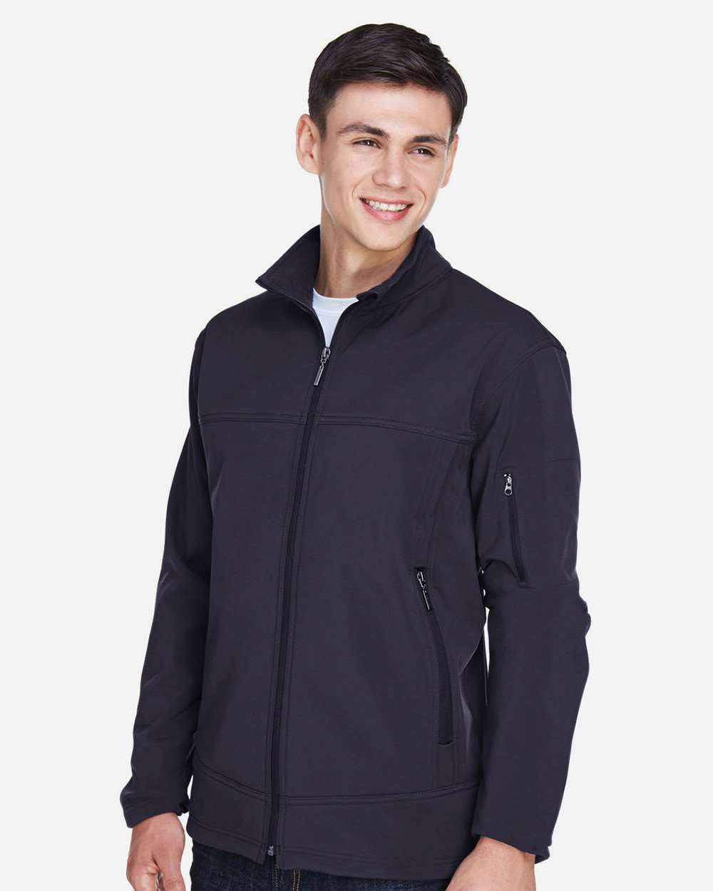 Men's Three layer Fleece Performance Soft Shell Jacket - OnModelSide - B132D3653 - Midnight Navy