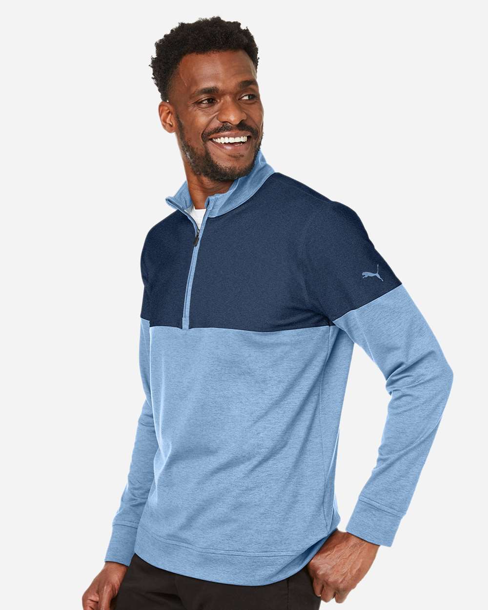 Men's Cloudspun Warm Up Quarter-Zip Pullover - OnModelSide - B17146253 - Blue Bell/ Dark Denim
