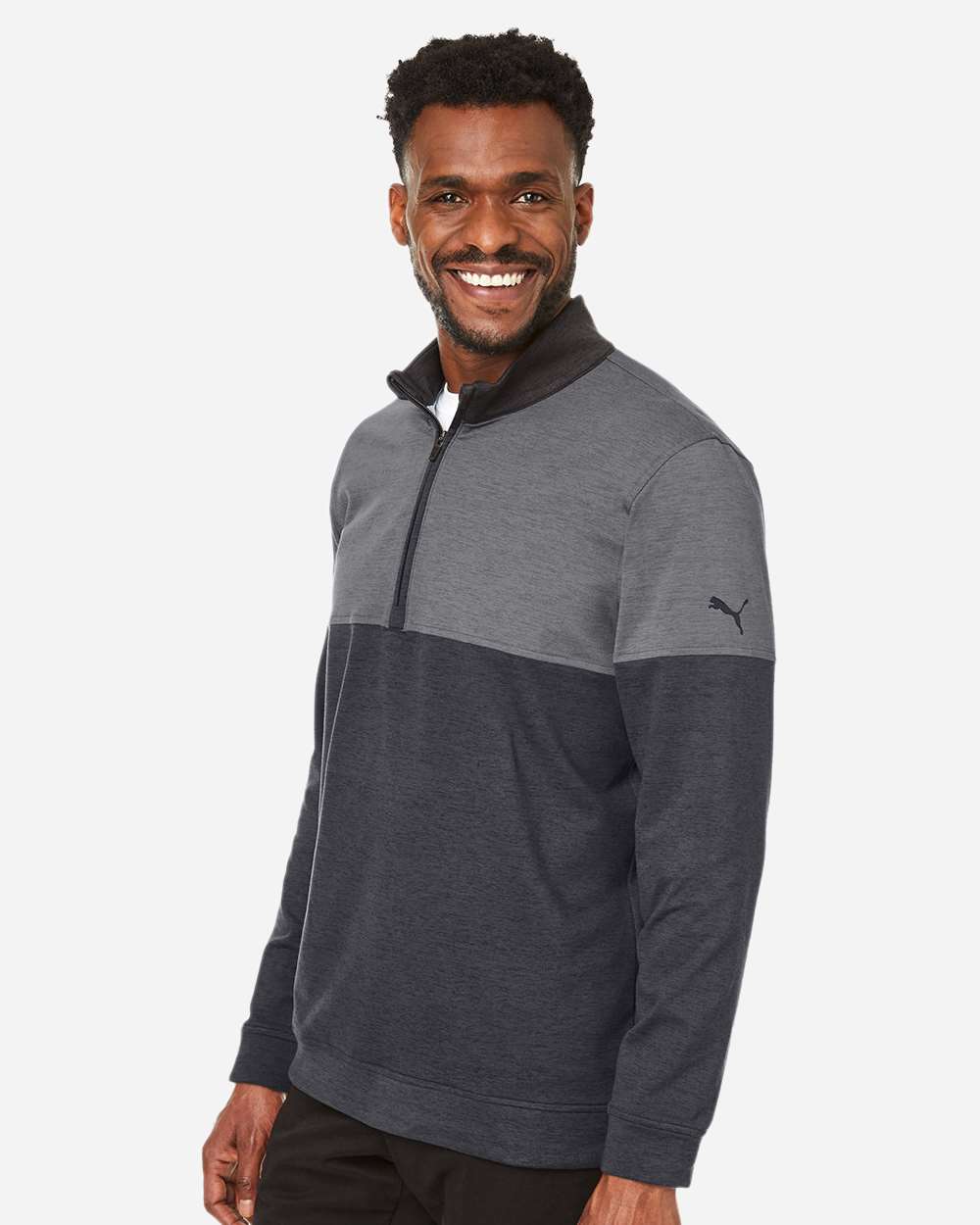 Men's Cloudspun Warm Up Quarter-Zip Pullover - OnModelSide - B17146503 - Puma Black/ Quiet Shade