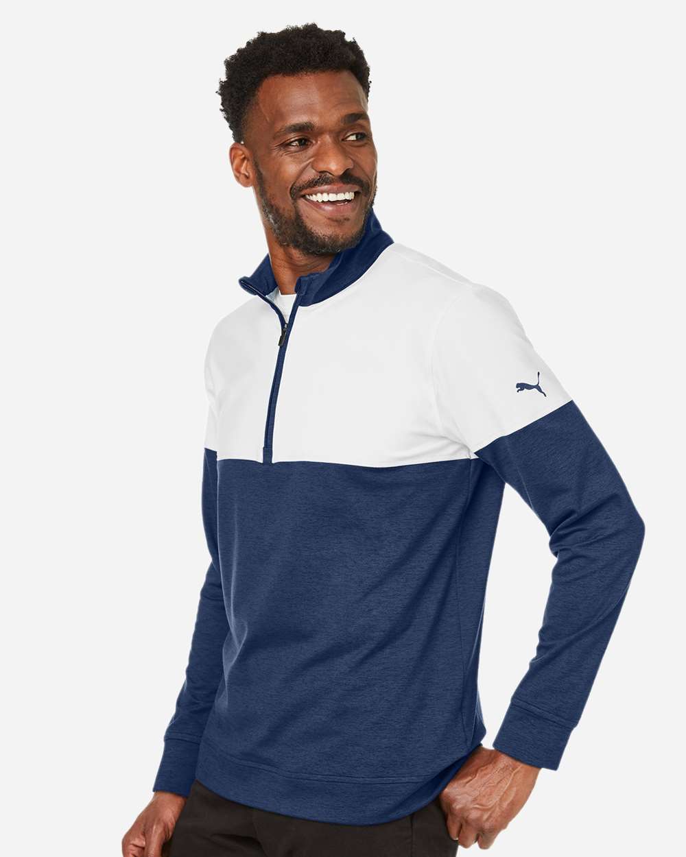 Men's Cloudspun Warm Up Quarter-Zip Pullover - OnModelSide - B17146593 - Peacoat/ Bright White