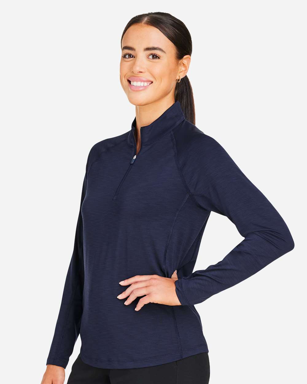 Women's You-V Quarter-Zip Pullover - OnModelSide - B19246653 - Deep Navy