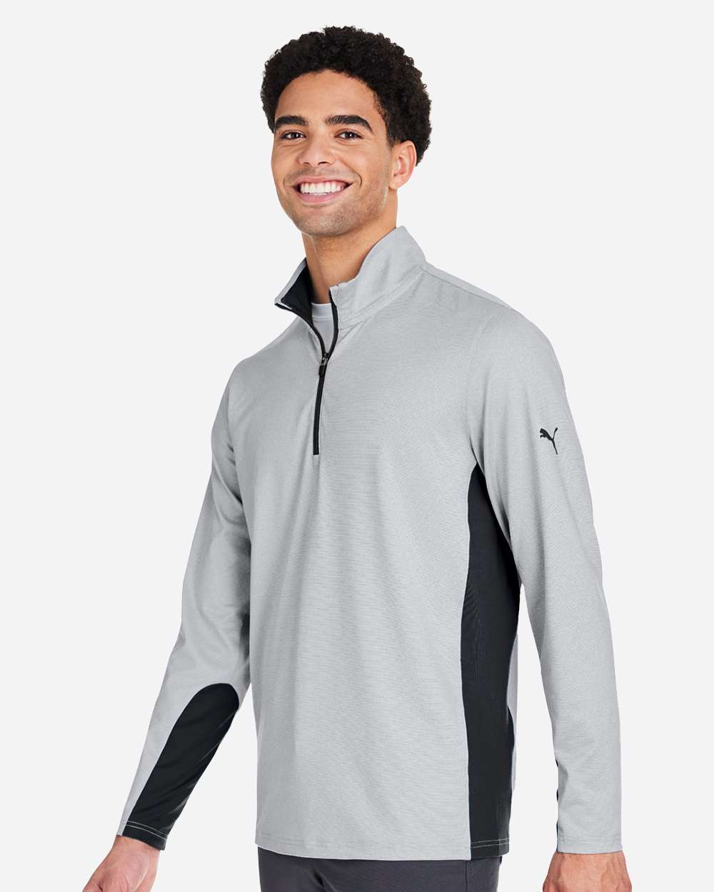 Men's Mesa Stripe Quarter-Zip Pullover - OnModelSide - B21046503 - Puma Black/ Bright White
