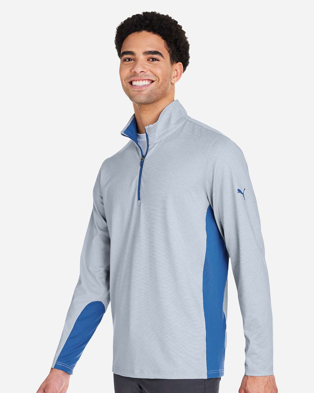Men's Mesa Stripe Quarter-Zip Pullover - OnModelSide - B21046653 - Lake Blue/ Bright White