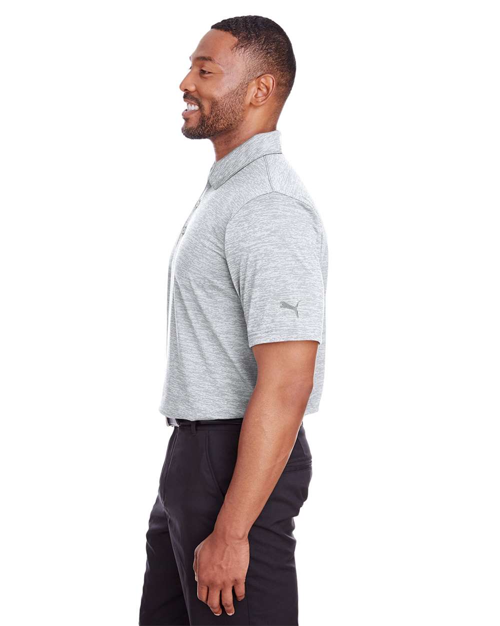 Men's Icon Heather Polo - OnModelSide - B17446003 - Bright White