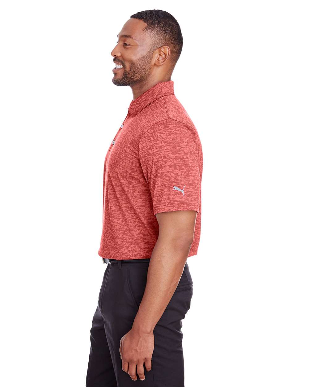 Men's Icon Heather Polo - OnModelSide - B17446703 - High Risk Red