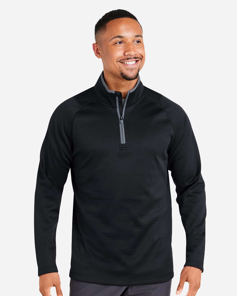 Men's Waffle Fleece Quarter-Zip Pullover - OnModelFront - B19646503 - Puma Black