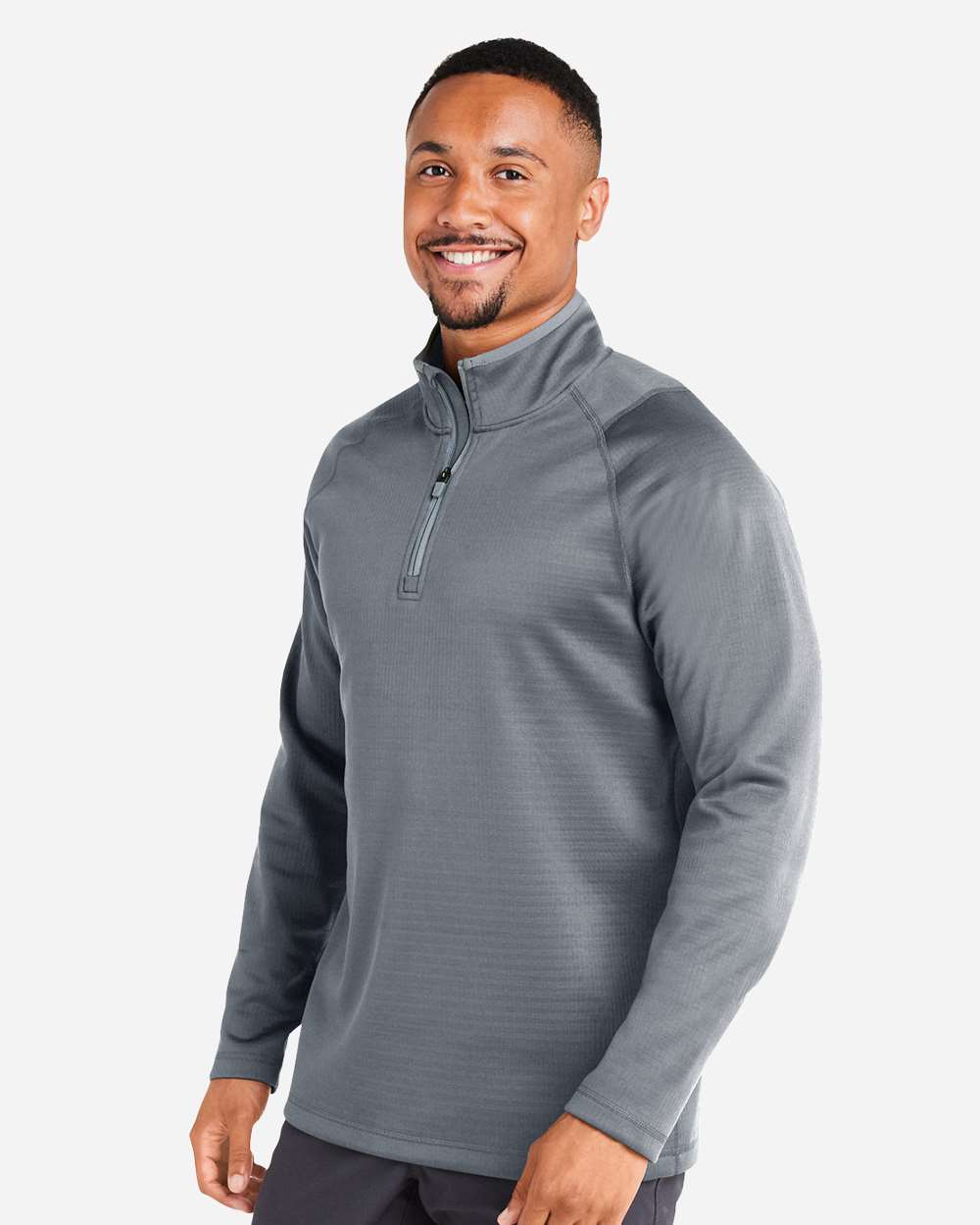 Men's Waffle Fleece Quarter-Zip Pullover - OnModelSide - B19646253 - Slate Sky