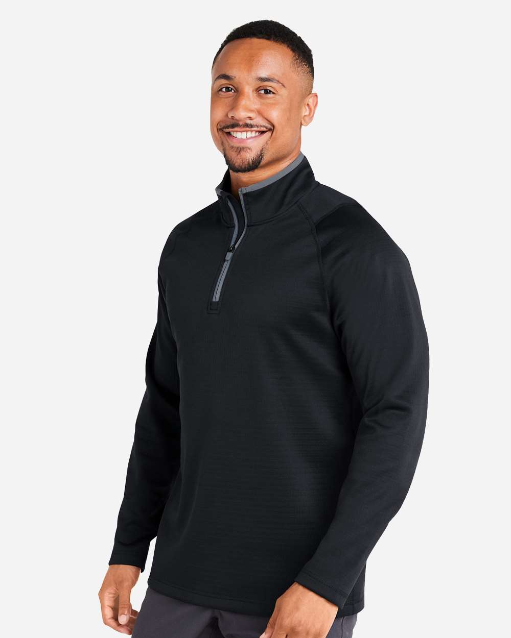 Men's Waffle Fleece Quarter-Zip Pullover - OnModelSide - B19646503 - Puma Black