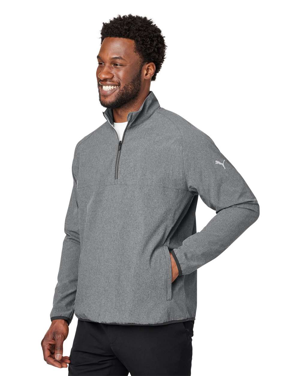 Men's Coastal Woven Quarter-Zip Pullover - OnModelSide - B16946503 - Puma Black Heather