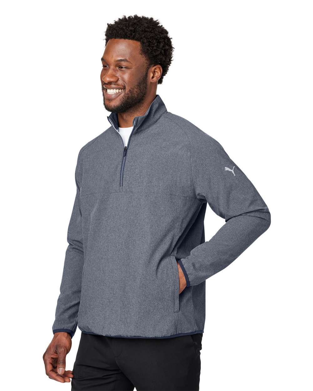 Men's Coastal Woven Quarter-Zip Pullover - OnModelSide - B16946653 - Navy Blazer Heather
