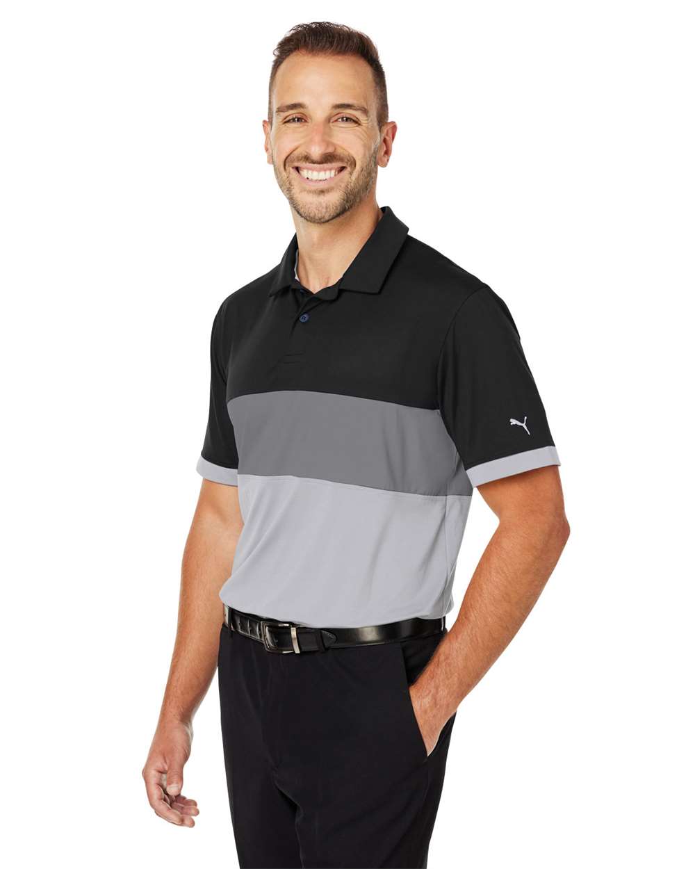 Men's Cloudspun Highway Polo - OnModelSide - B16846503 - Puma Black/ High Rise