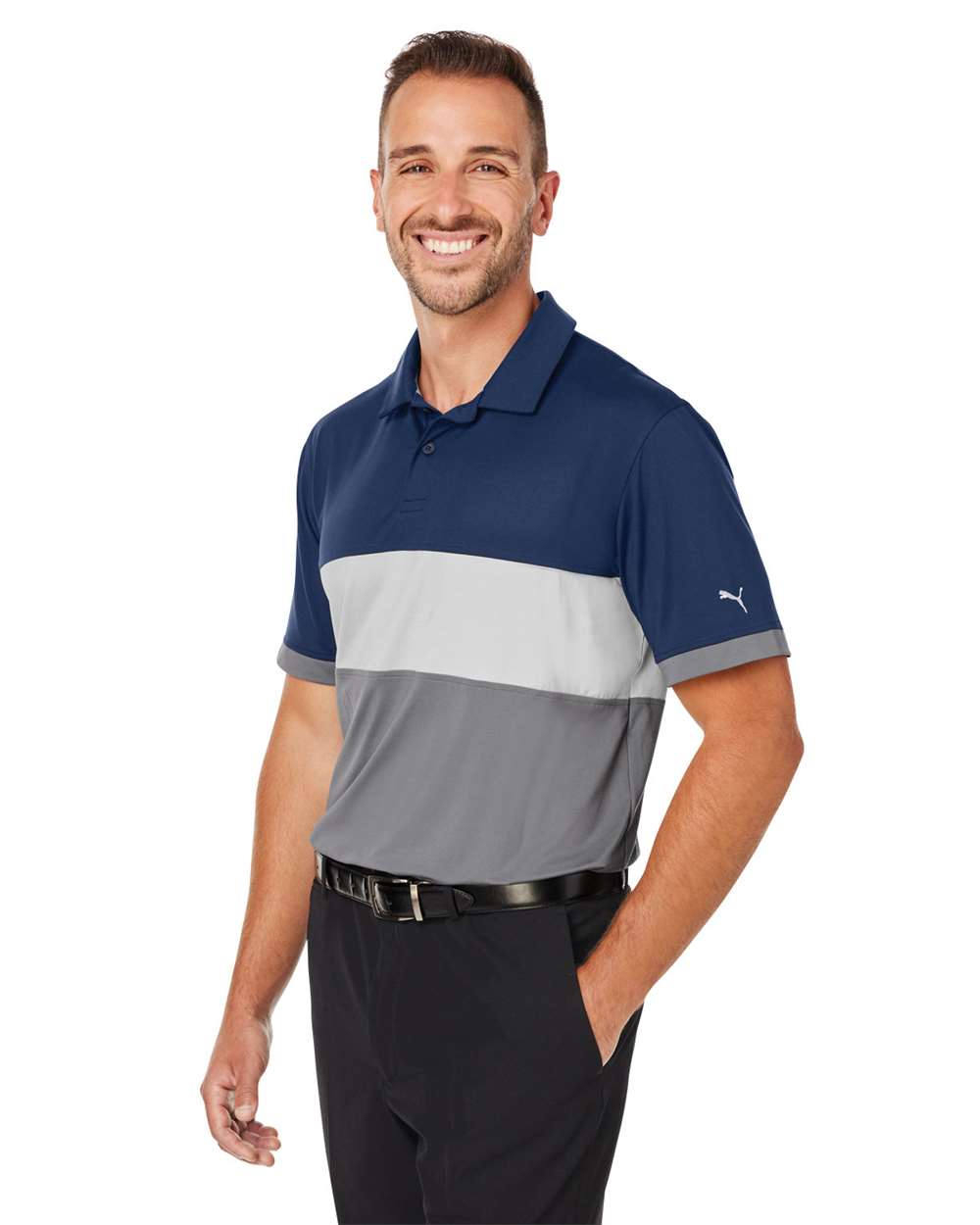Men's Cloudspun Highway Polo - OnModelSide - B16846653 - Navy Blazer/ Quiet Shade