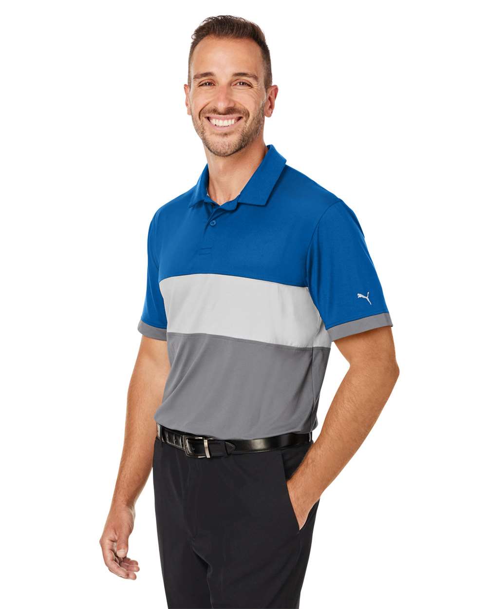 Men's Cloudspun Highway Polo - OnModelSide - B16846753 - Bright Cobalt/ High Rise