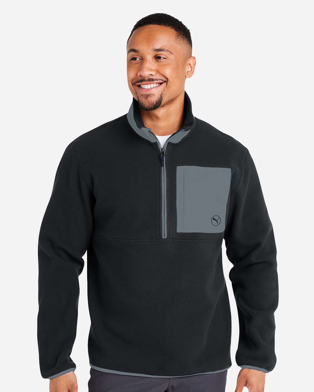 Men's Fleece Quarter-Zip Pullover - OnModelFront - B19546503 - Puma Black/ Slate Sky