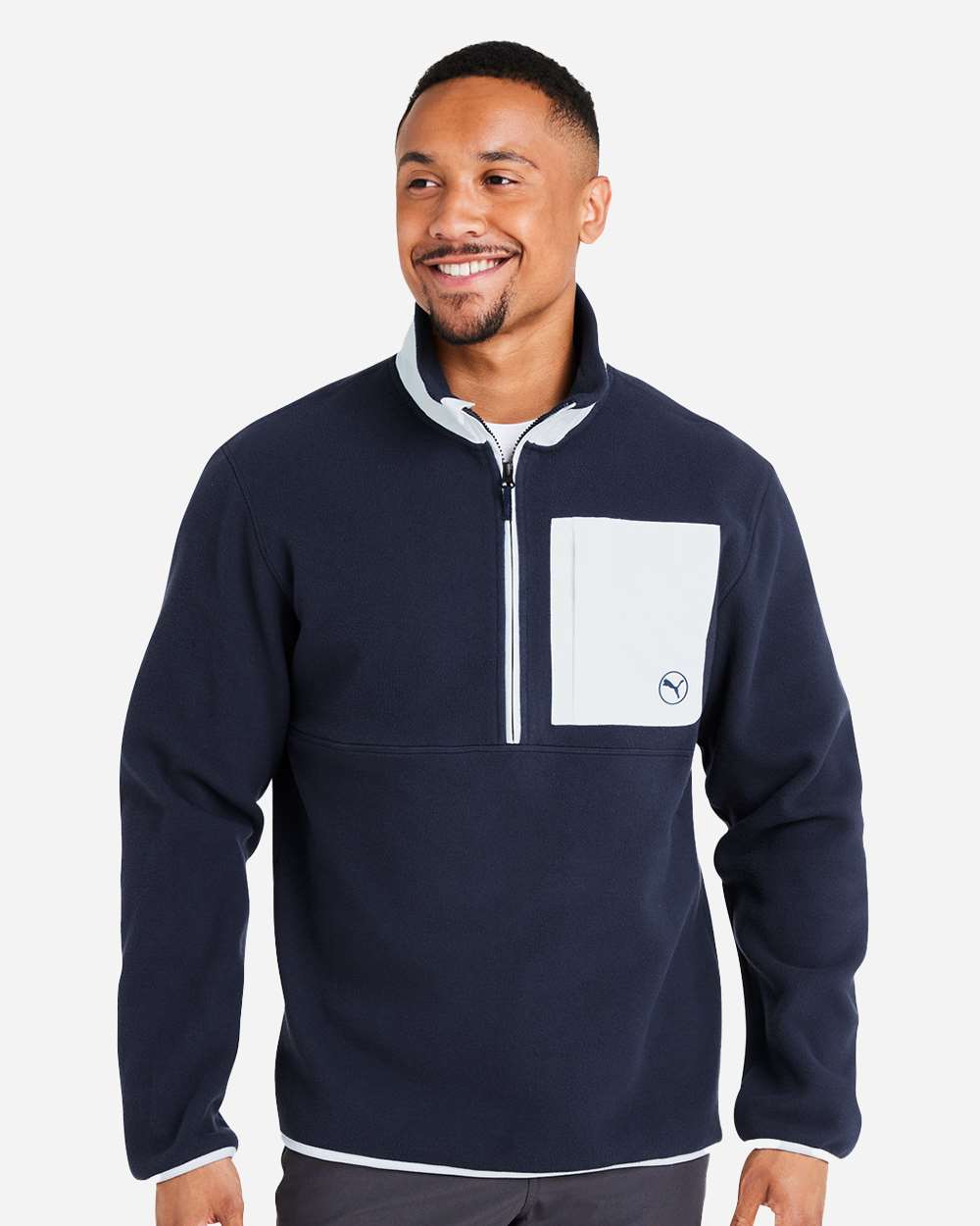Men's Fleece Quarter-Zip Pullover - OnModelFront - B19546653 - Deep Navy/ White Glow