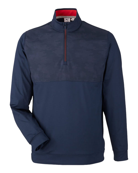 Men's Volition Camo Cover Quarter-Zip Pullover - Front - B16446653 - Navy Blazer/ Ski Patrol
