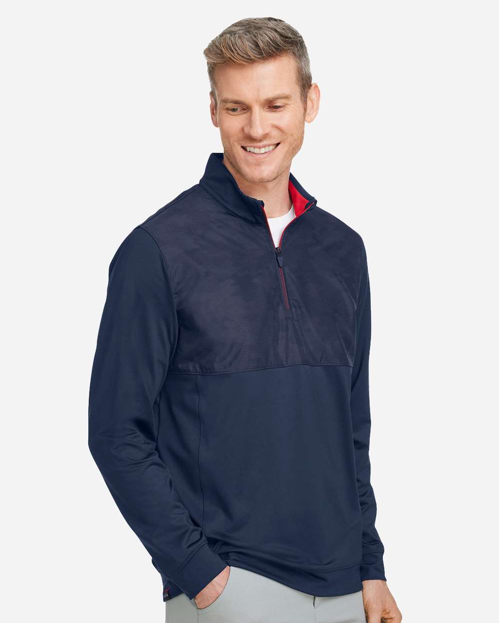Men's Volition Camo Cover Quarter-Zip Pullover - OnModelSide - B16446653 - Navy Blazer/ Ski Patrol
