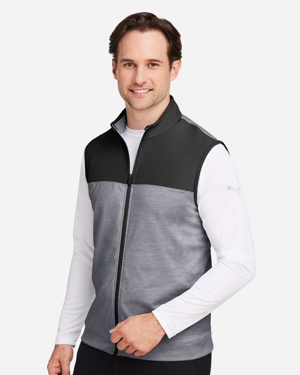 Men's Cloudspun Colorblock Vest - OnModelSide - B16246503 - Puma Black/ Quiet Shade Heather