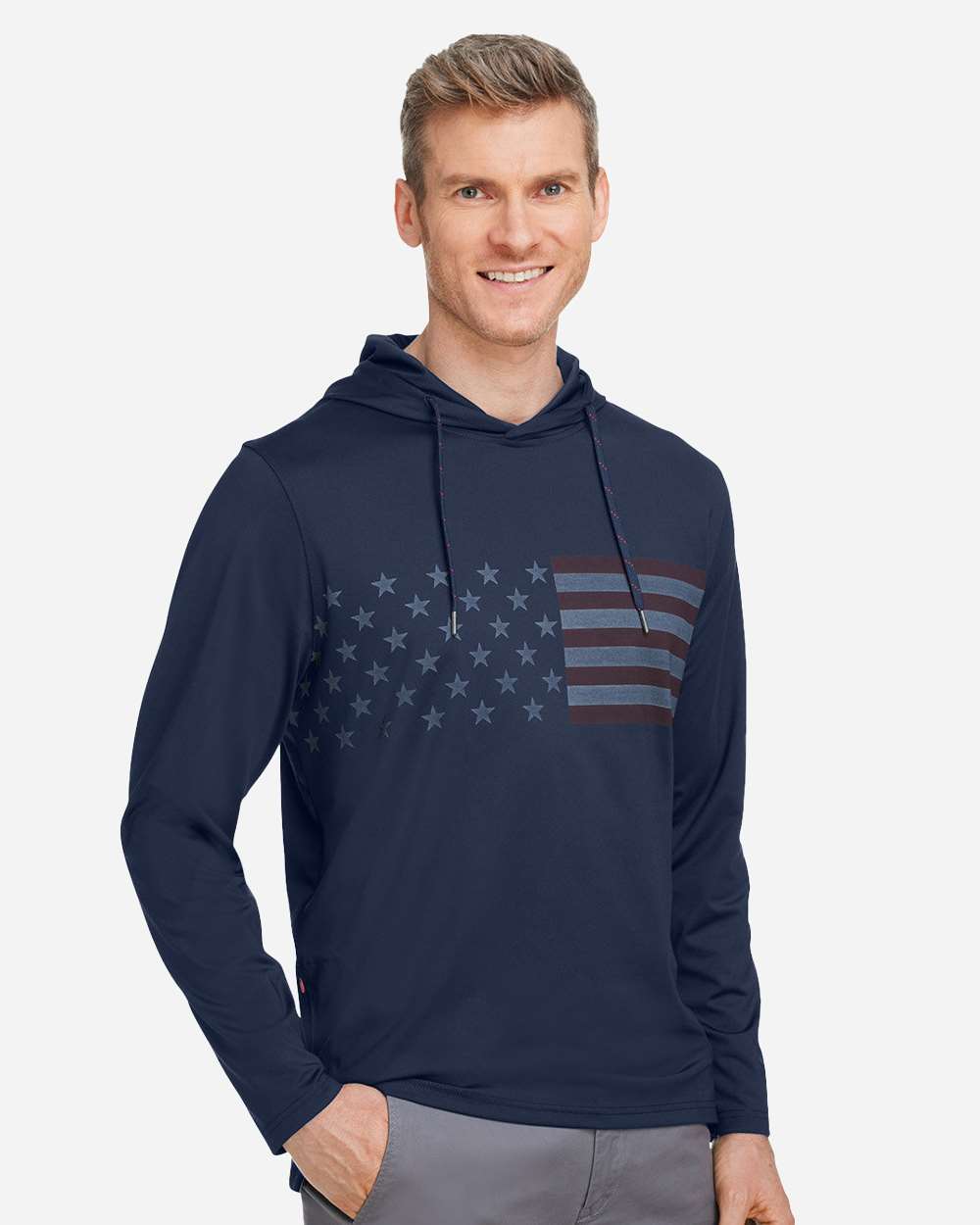 Men's Volition Patriotic Hooded Pullover - OnModelSide - B16546653 - Navy Blazer