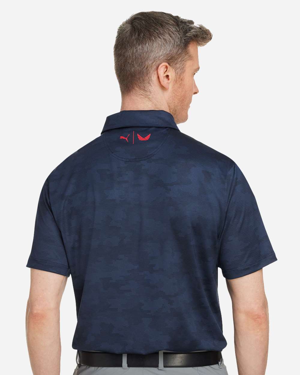 Men's Volition Camo Cover Polo - OnModelBack - B16346653 - Navy Blazer